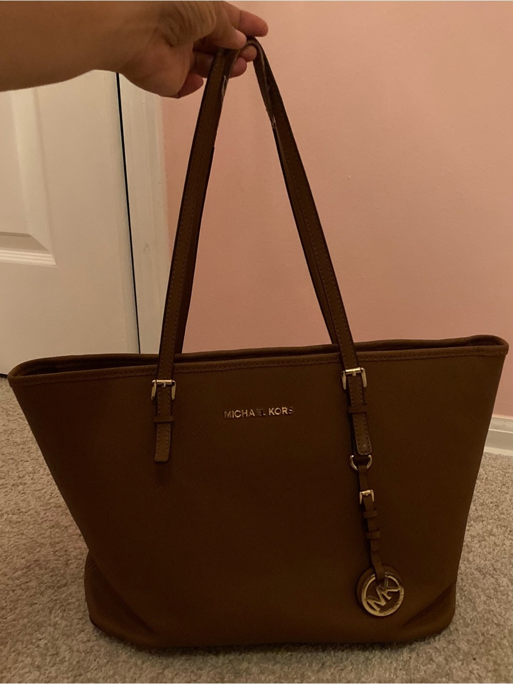 Michael Kors Chestnut Brown Leather Tote with Signature Charm
